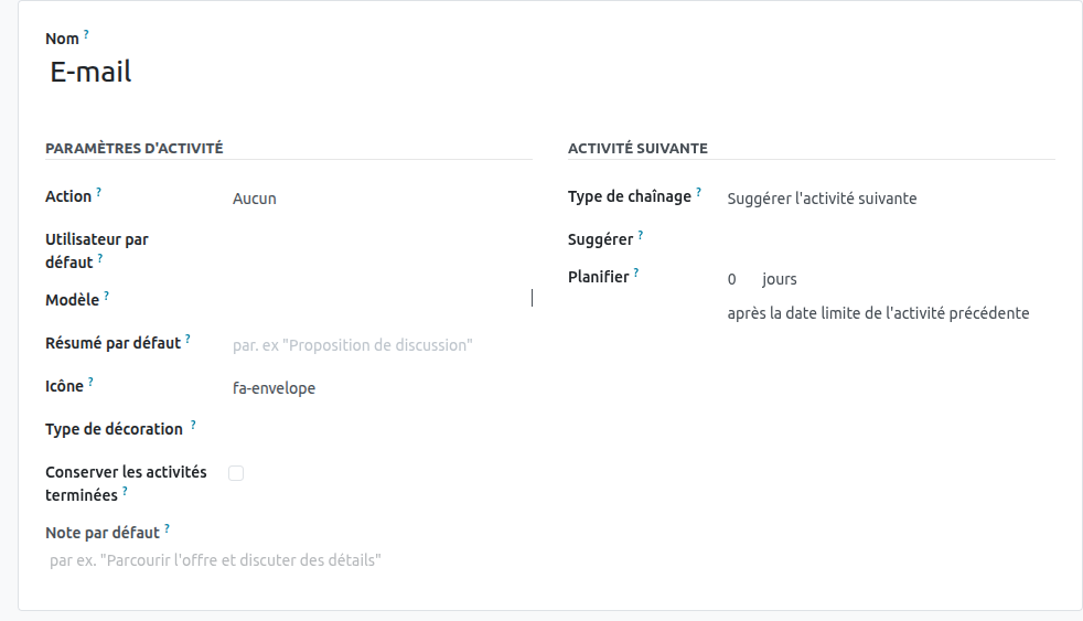 Création d'un type d'activité