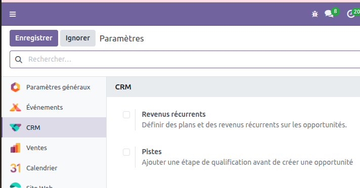 Configuration de l'option Pistes